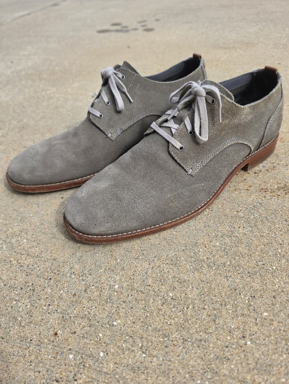 Cole Haan Men's Gray Suede Plain Toe Derby Oxford Dress Shoes Grand.OS